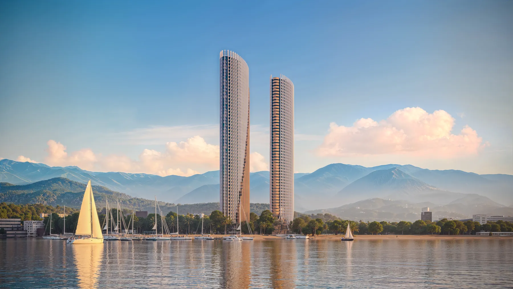 Corall Seaside Resort в Батуми, две башни на берегу моря, рендер