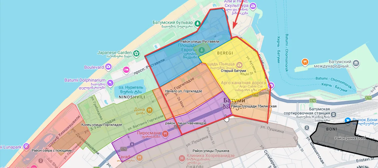 Старый город на карте Батуми