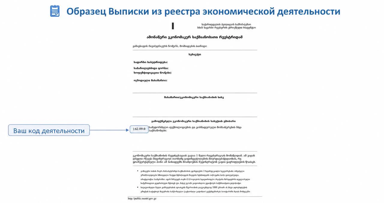 Выписка из реестра экономической деятельности